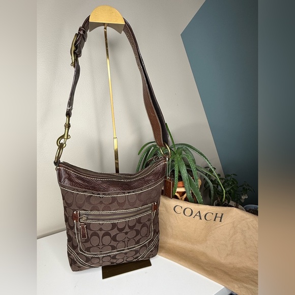 Coach Handbags - Coach Signature Brown Canvas Hobo Bag Leather Trim Y2K Vintage Crossbody Purse